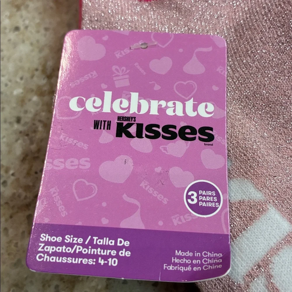 NWT Hershey's Kisses Pink and Silver Celebrate Kisses Ankle Socks 3-Pack